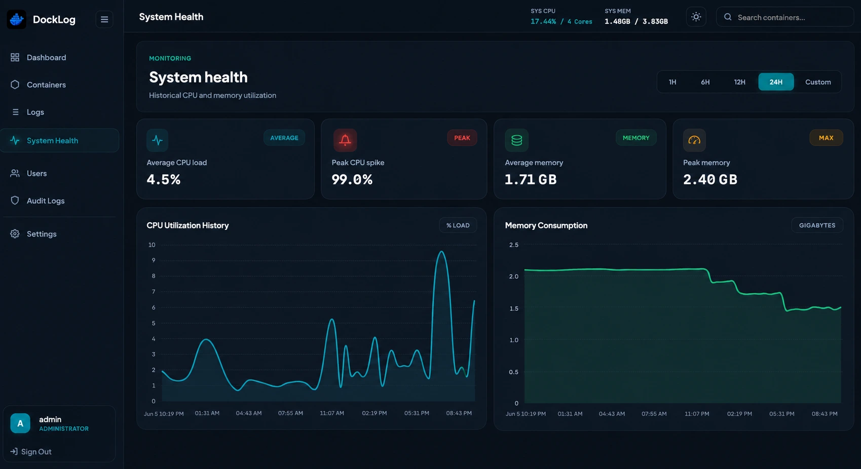 DockLog health check view