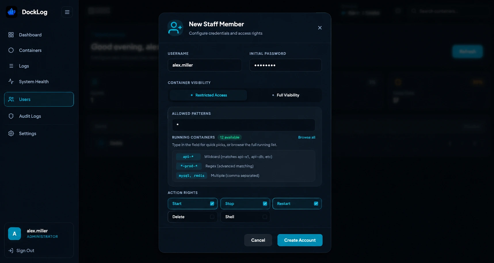DockLog user permissions